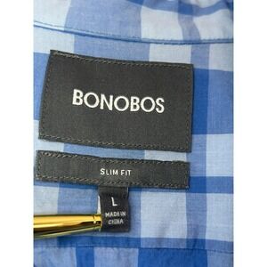 Bonobos Mens L Slim Fit Plaid Button Up Long‎ Sleeve Casual Shirt Blue